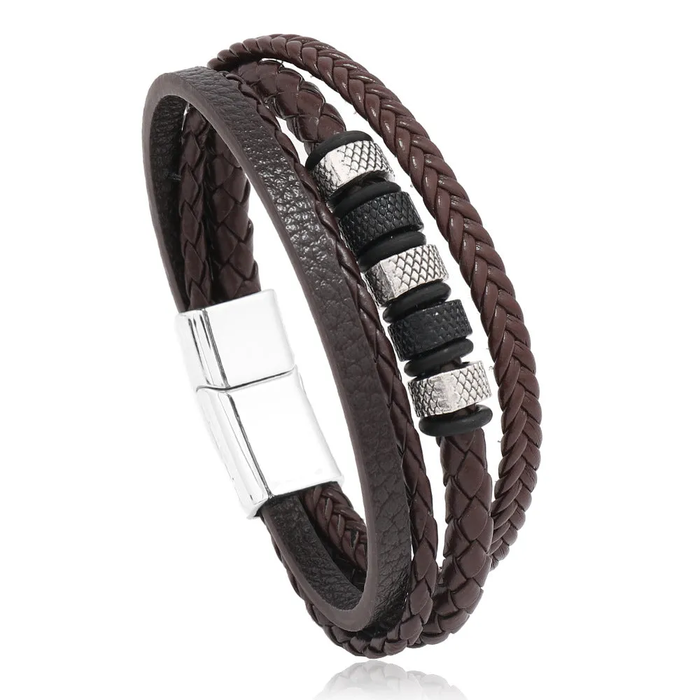 European American DIY Beaded Leather Rope Bracelet