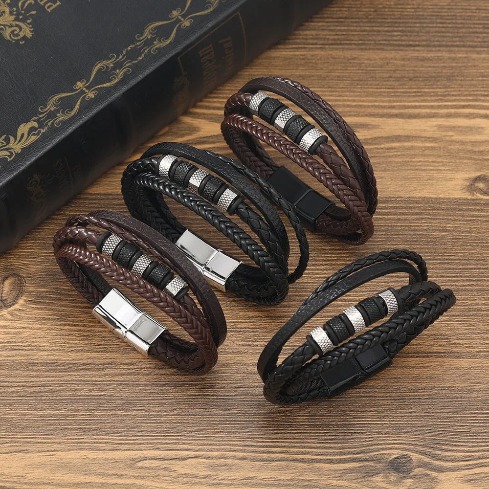 European American DIY Beaded Leather Rope Bracelet