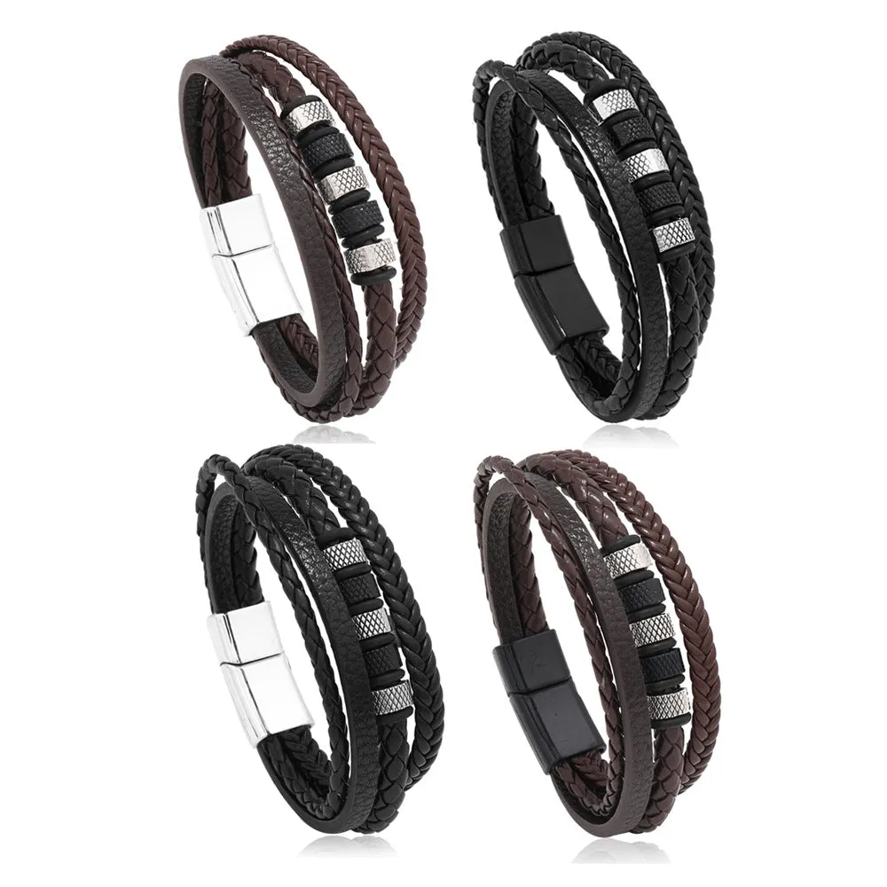 European American DIY Beaded Leather Rope Bracelet