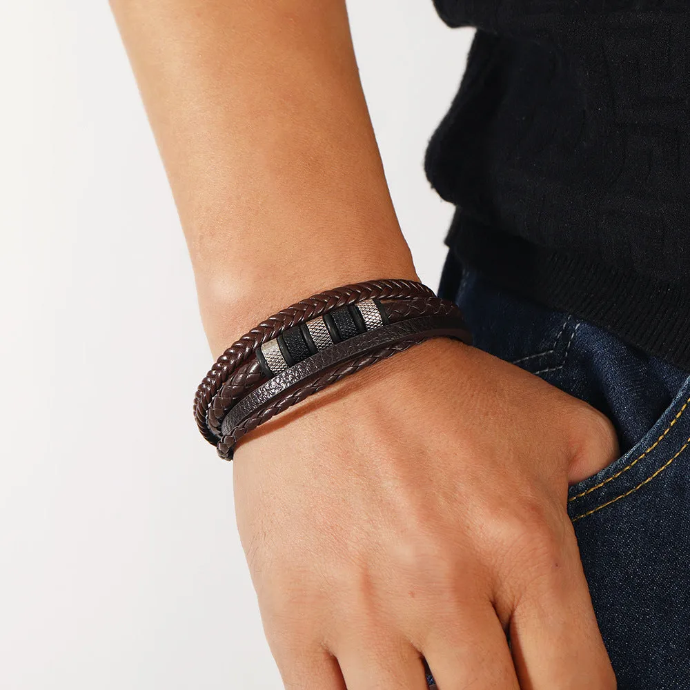 European American DIY Beaded Leather Rope Bracelet