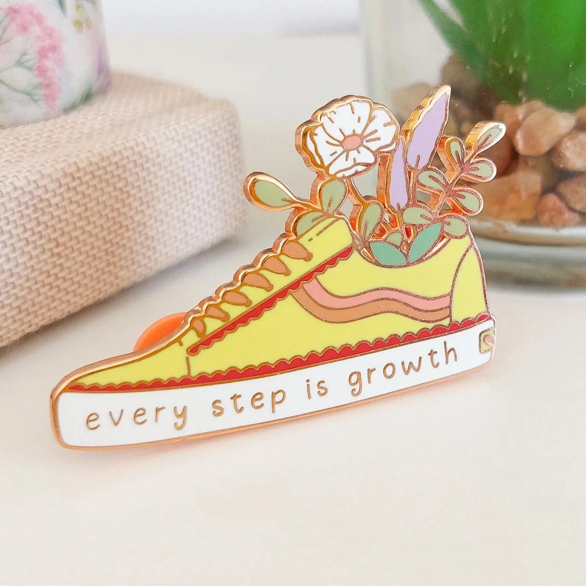 Every Step Is Growth Hard Enamel Pin Cartoon Cute Shoes Flower Plants Brooch Metal Accessories Fashion Badge Jewelry Decor Gift
