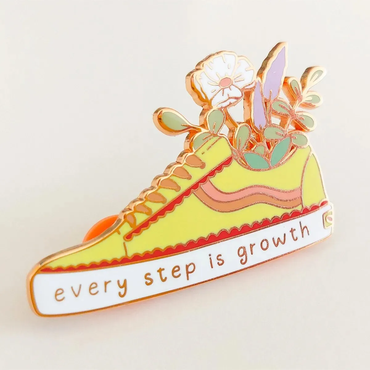 Every Step Is Growth Hard Enamel Pin Cartoon Cute Shoes Flower Plants Brooch Metal Accessories Fashion Badge Jewelry Decor Gift