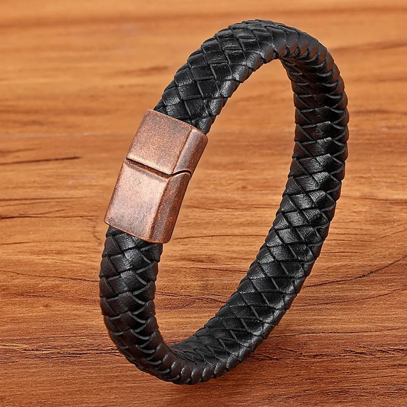 Fashion Stainless Steel Charm Magnetic  Men Leather Bracelet