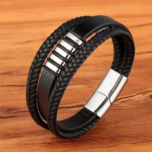 Fashion Stainless Steel Charm Magnetic  Men Leather Bracelet