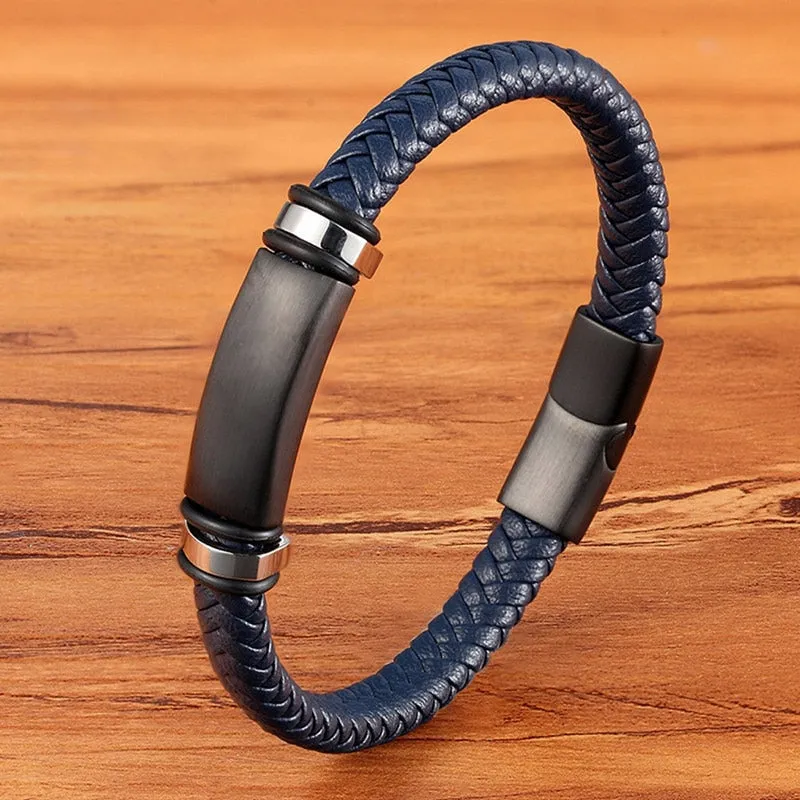 Fashion Stainless Steel Charm Magnetic  Men Leather Bracelet