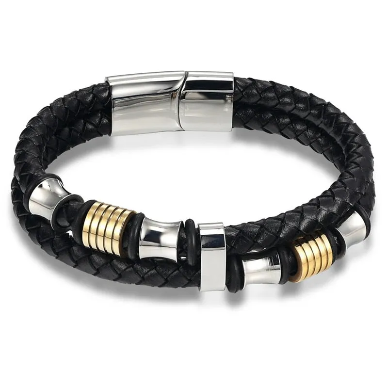 Fashion Stainless Steel Charm Magnetic  Men Leather Bracelet