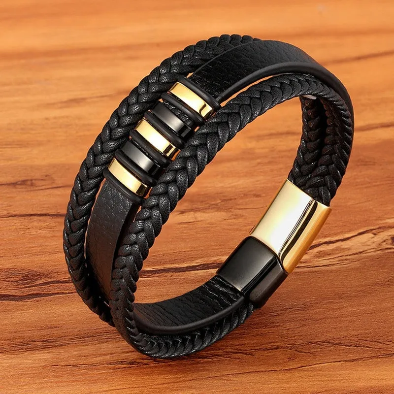 Fashion Stainless Steel Charm Magnetic  Men Leather Bracelet