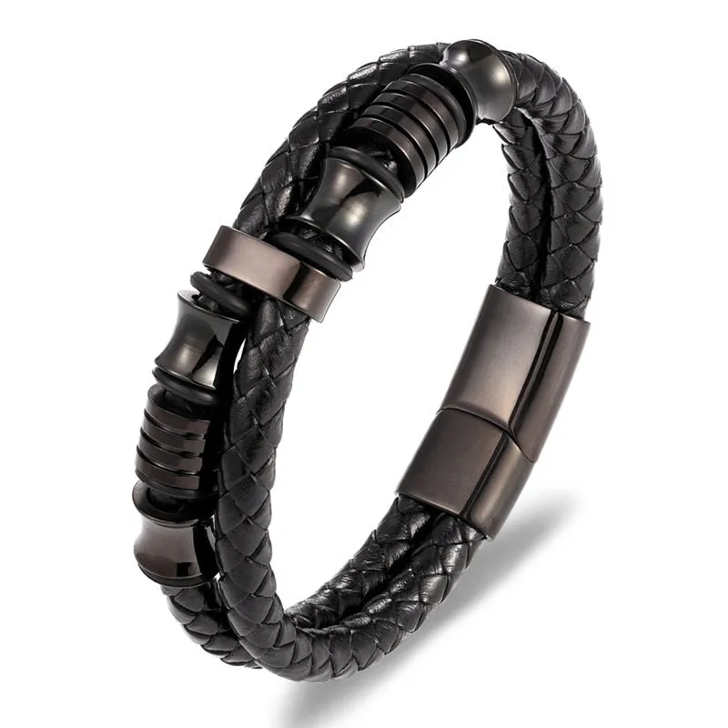 Fashion Stainless Steel Charm Magnetic  Men Leather Bracelet