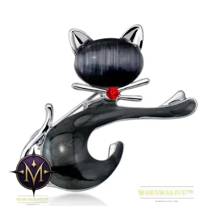 Fashion Tie Black Black Red Cat Brooch Metal E Corsage For Women Collar Hats Cat'S Eye Stone Brooches Pins Girls Gift