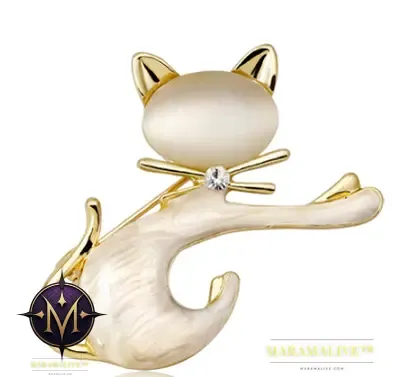 Fashion Tie Black Black Red Cat Brooch Metal E Corsage For Women Collar Hats Cat'S Eye Stone Brooches Pins Girls Gift