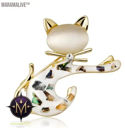 Fashion Tie Black Black Red Cat Brooch Metal E Corsage For Women Collar Hats Cat'S Eye Stone Brooches Pins Girls Gift