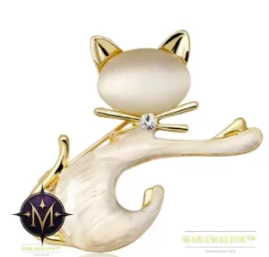 Fashion Tie Black Black Red Cat Brooch Metal E Corsage For Women Collar Hats Cat'S Eye Stone Brooches Pins Girls Gift
