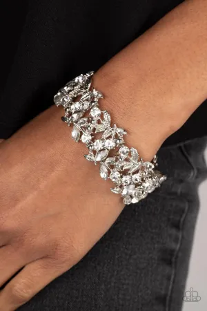 Feathered Finesse - White - Rhinestone Paparazzi Stretchy Bracelet