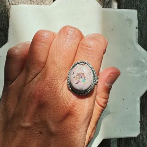 Fire Opal Statement Ring with Twist Border Size 9