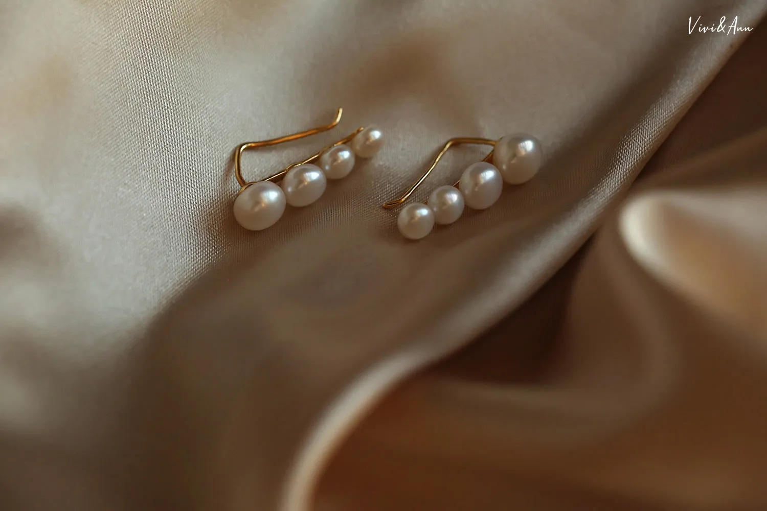Freshwater Pearl Climber Earrings 18K Gold Over Sterling Silver Post