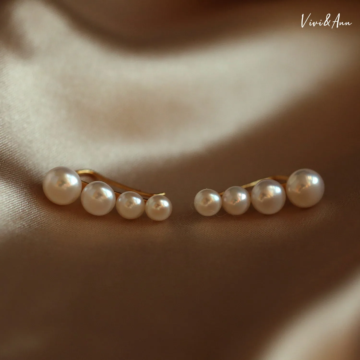 Freshwater Pearl Climber Earrings 18K Gold Over Sterling Silver Post