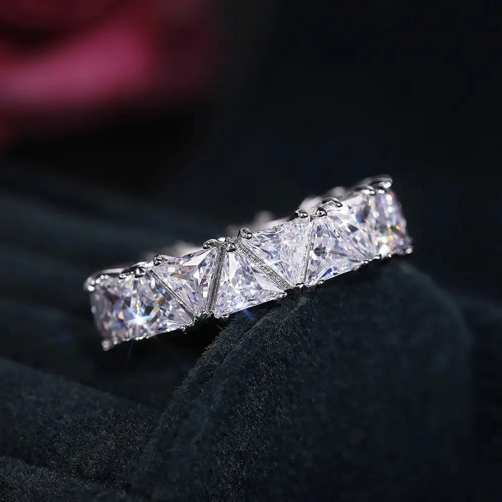 Fretila Trillant Triangle CZ Eternity Stackable Ring | 6ct | Sterling Silver