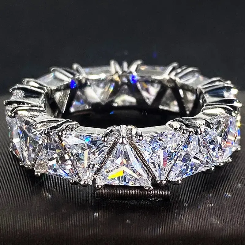 Fretila Trillant Triangle CZ Eternity Stackable Ring | 6ct | Sterling Silver