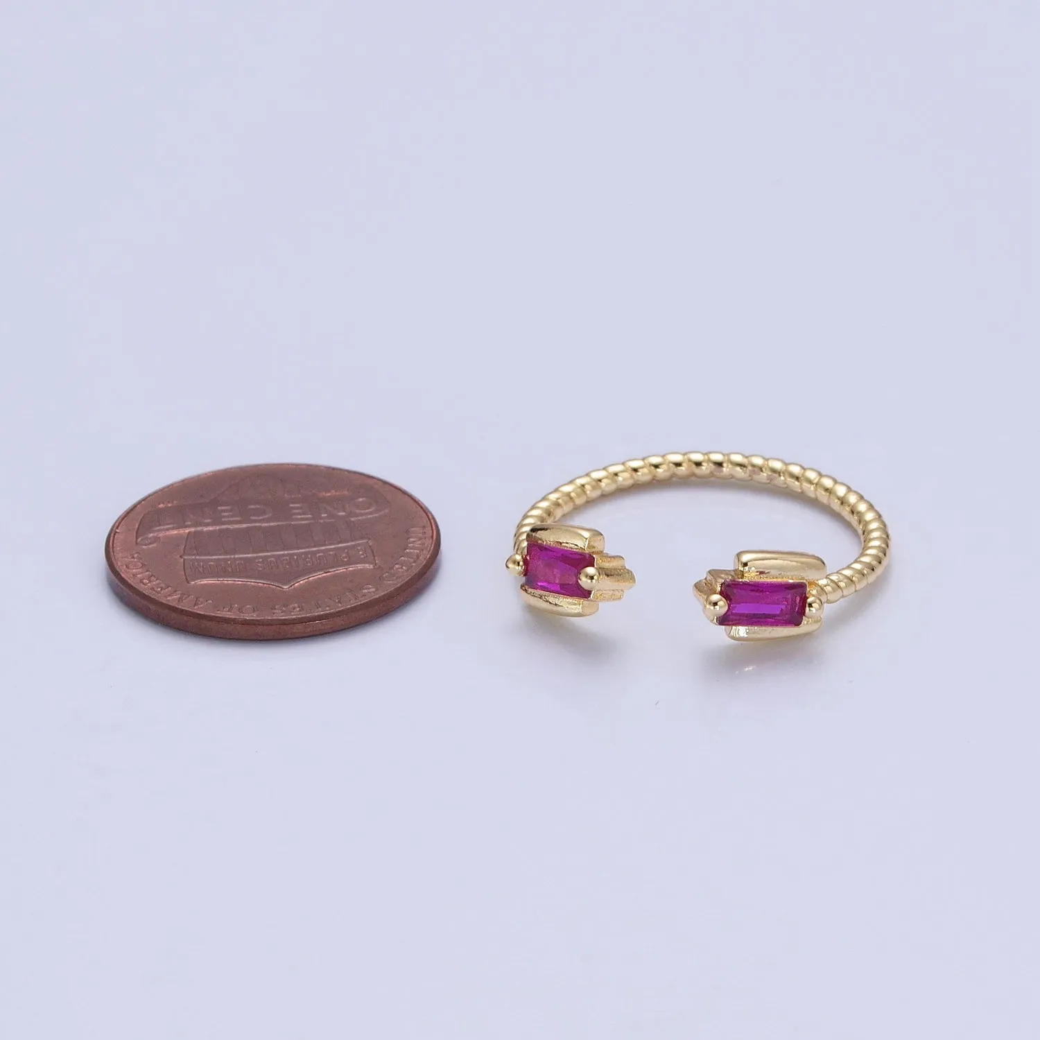 Fuchsia Ring Pink CZ Ring Twisted Gold Band Adjustable Ring O-754