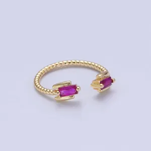 Fuchsia Ring Pink CZ Ring Twisted Gold Band Adjustable Ring O-754