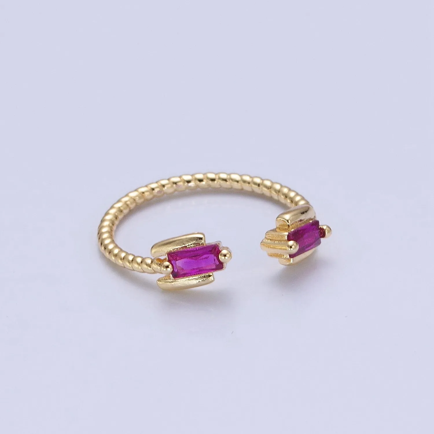 Fuchsia Ring Pink CZ Ring Twisted Gold Band Adjustable Ring O-754