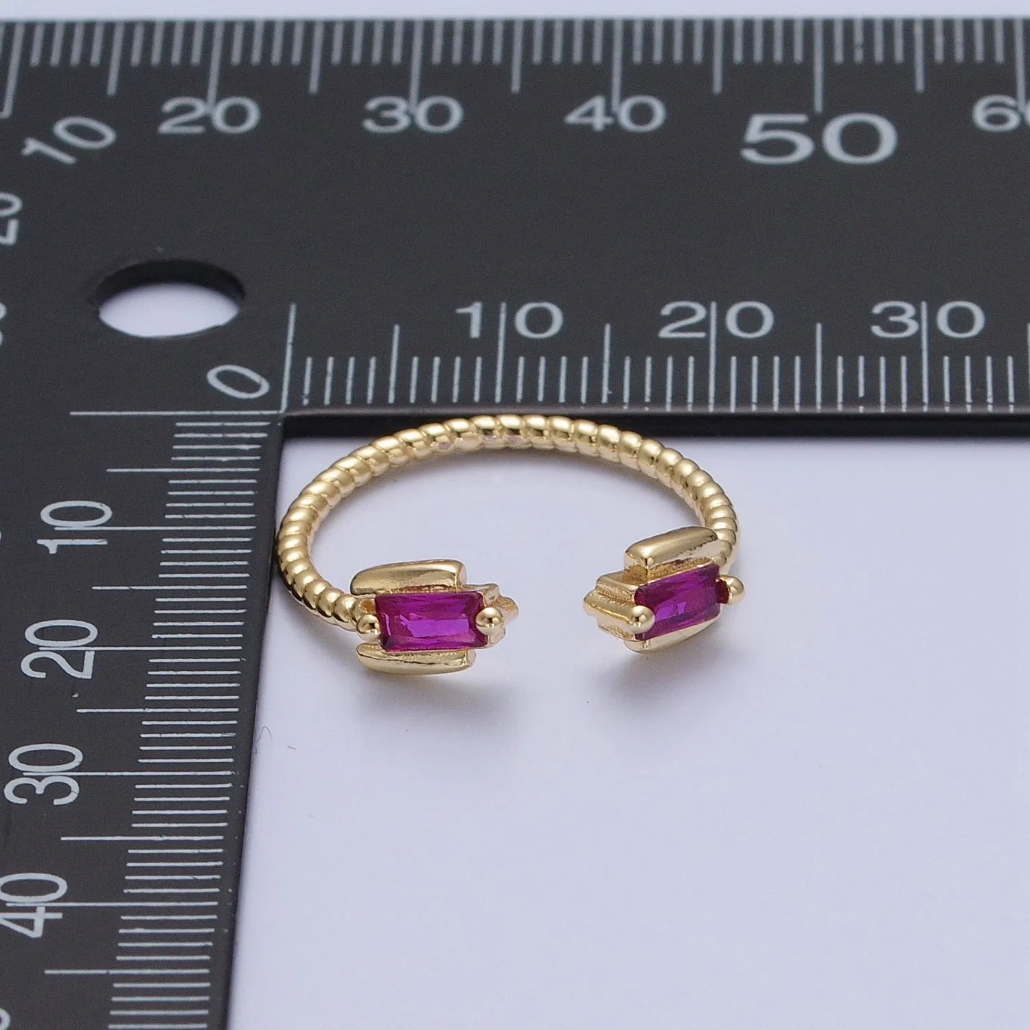Fuchsia Ring Pink CZ Ring Twisted Gold Band Adjustable Ring O-754