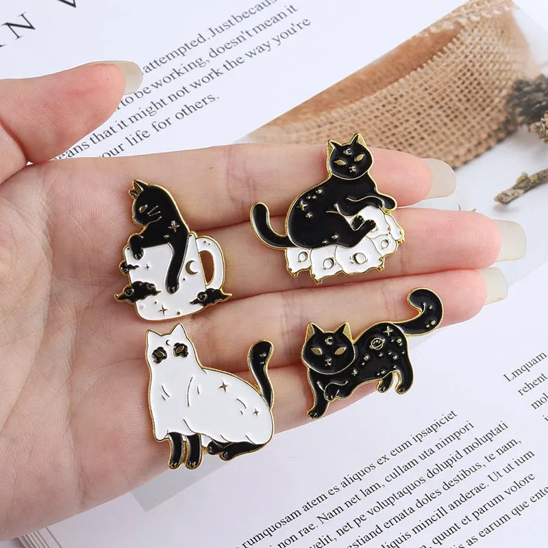 Funny Cat Skull Enamel Badge For Halloween