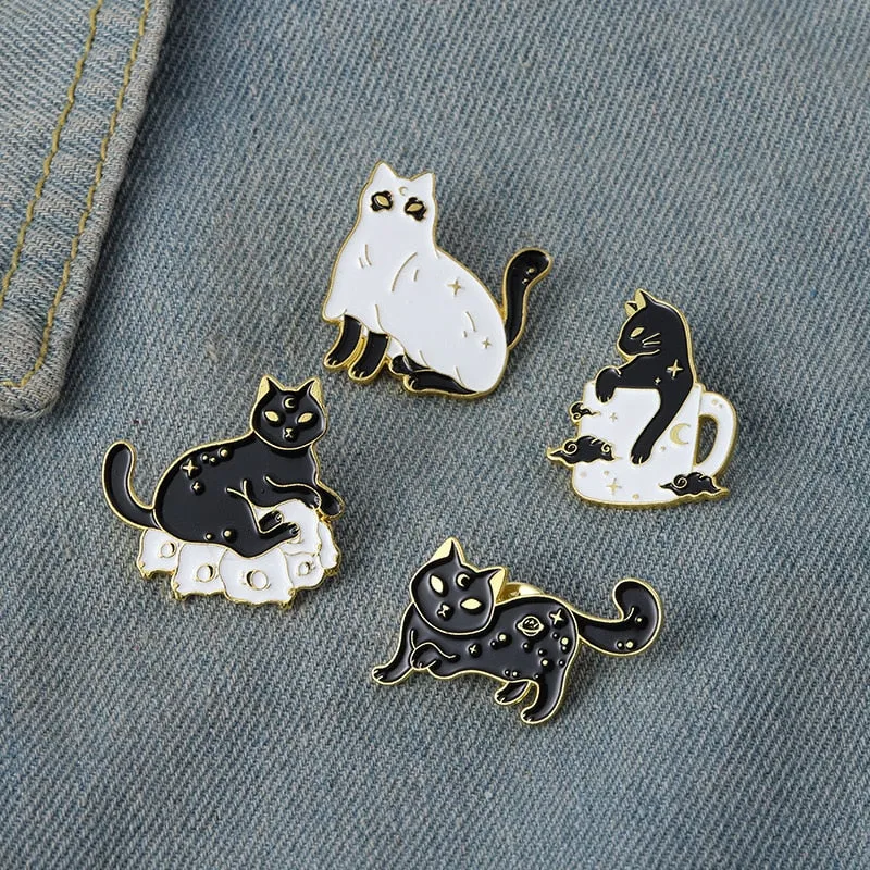 Funny Cat Skull Enamel Badge For Halloween