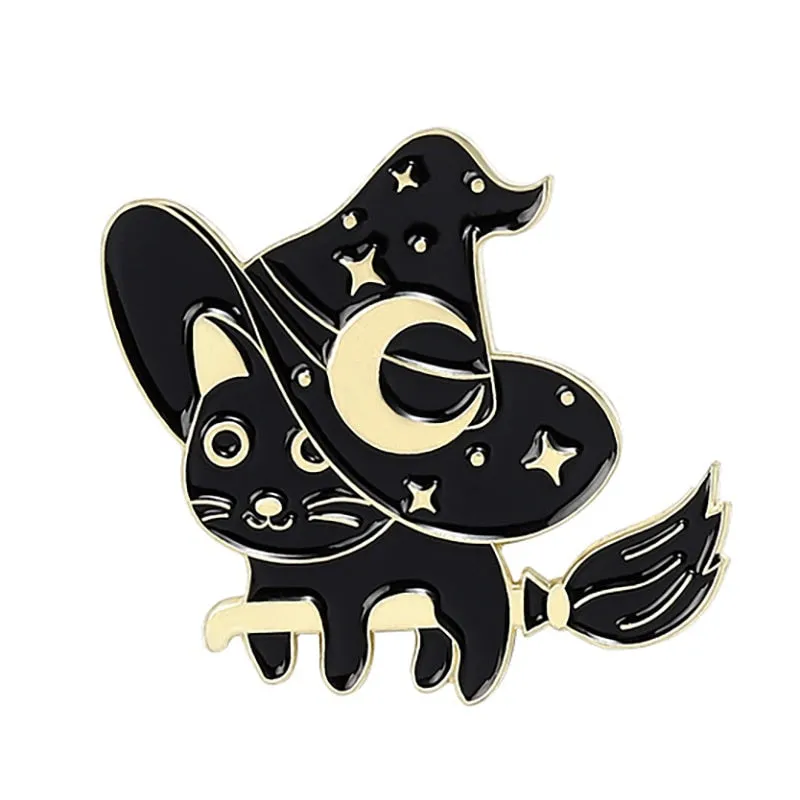 Funny Cat Skull Enamel Badge For Halloween