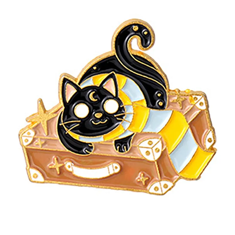 Funny Cat Skull Enamel Badge For Halloween