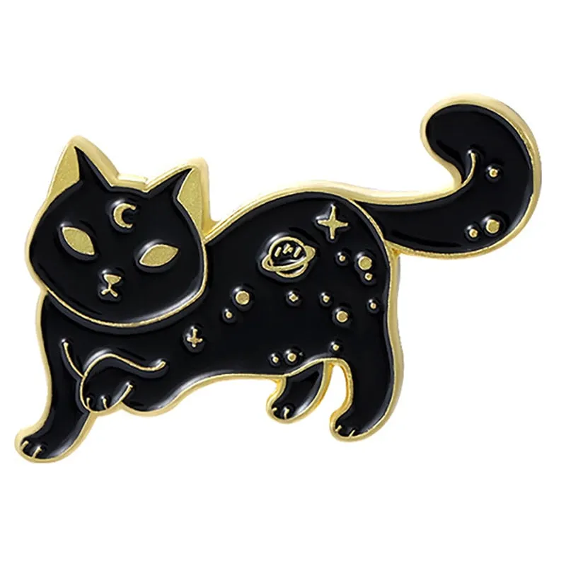 Funny Cat Skull Enamel Badge For Halloween
