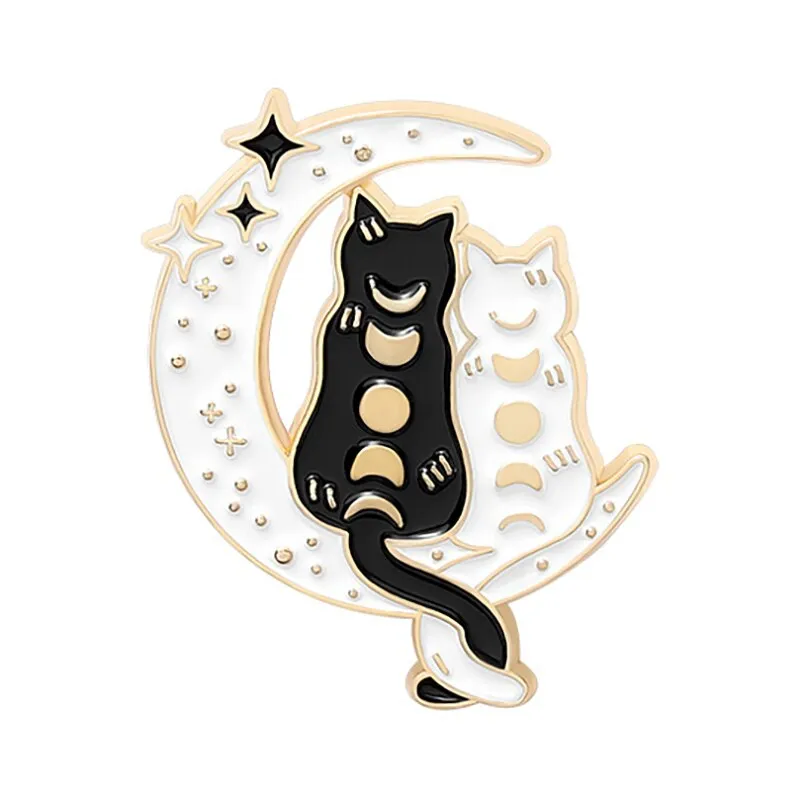 Funny Cat Skull Enamel Badge For Halloween