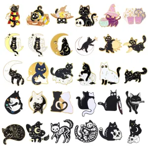 Funny Cat Skull Enamel Badge For Halloween