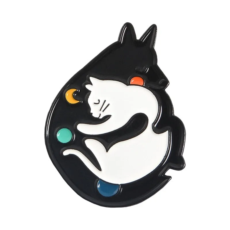 Funny Cat Skull Enamel Badge For Halloween