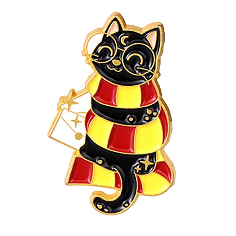 Funny Cat Skull Enamel Badge For Halloween