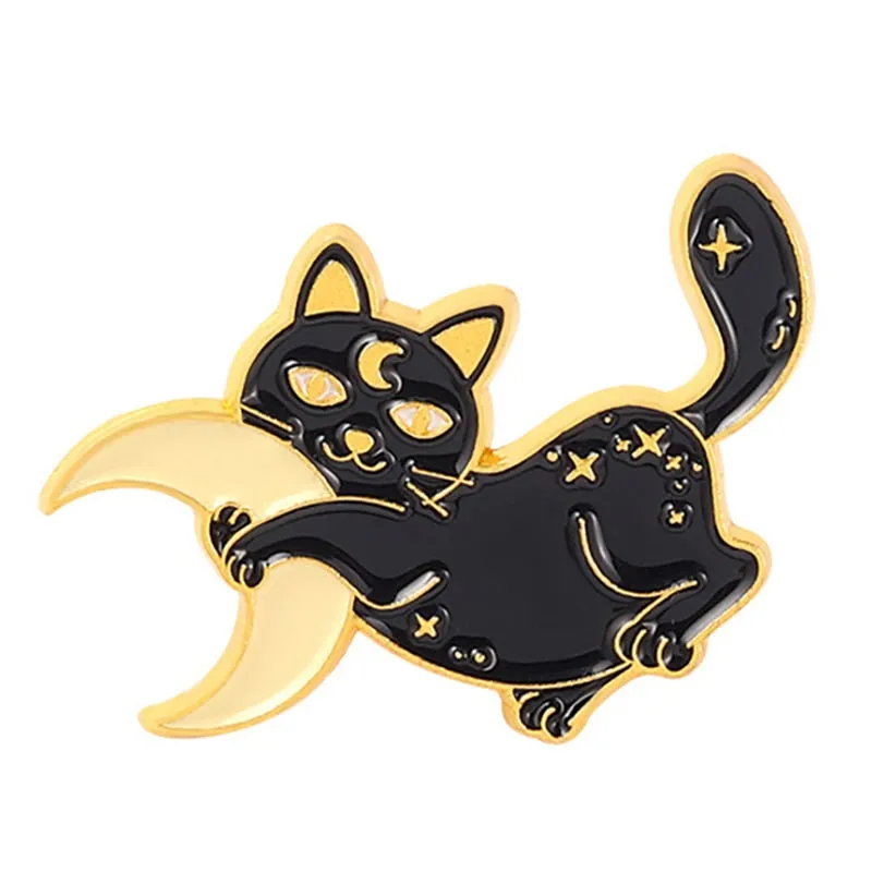 Funny Cat Skull Enamel Badge For Halloween