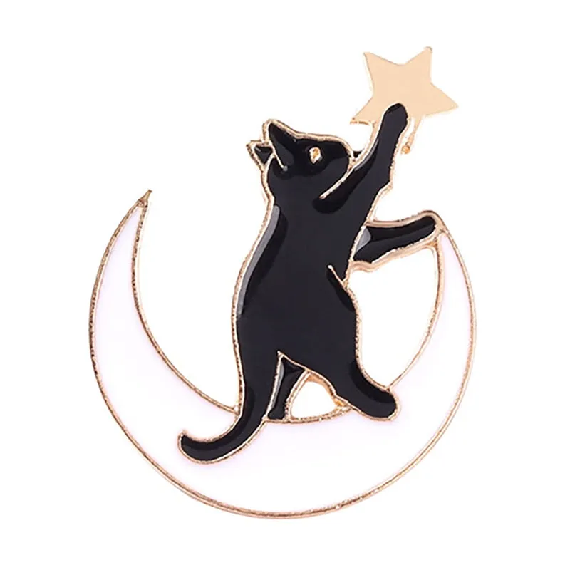 Funny Cat Skull Enamel Badge For Halloween