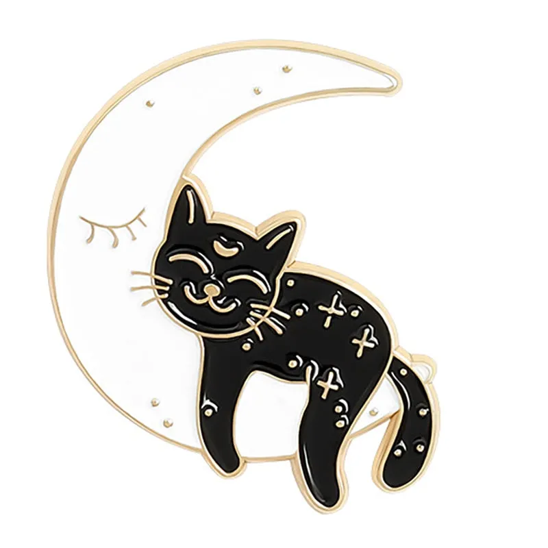 Funny Cat Skull Enamel Badge For Halloween