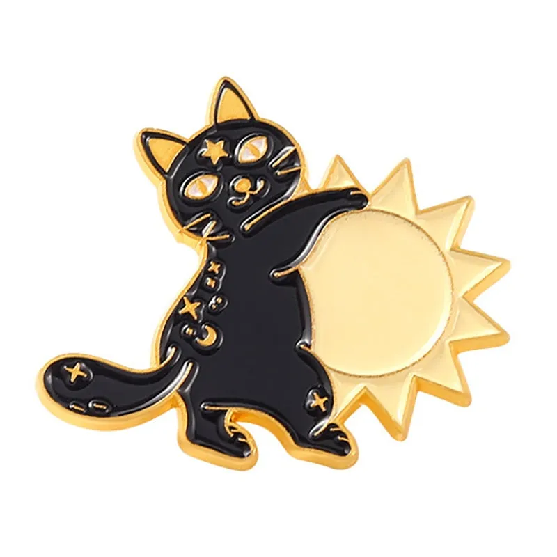 Funny Cat Skull Enamel Badge For Halloween