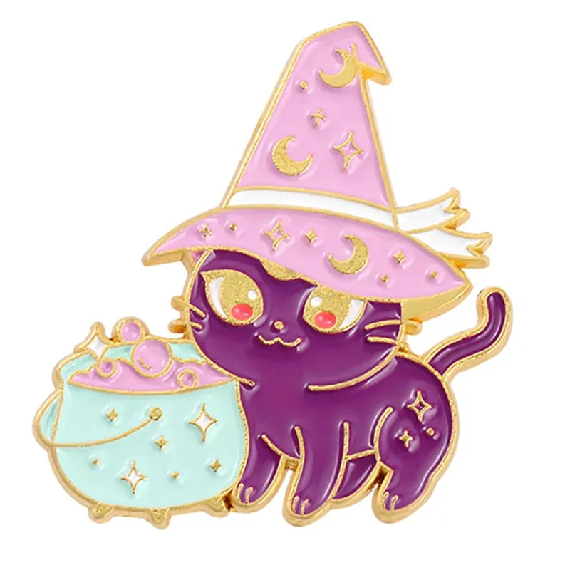 Funny Cat Skull Enamel Badge For Halloween