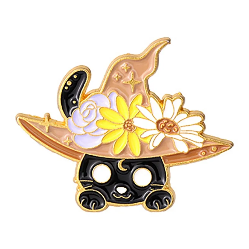 Funny Cat Skull Enamel Badge For Halloween
