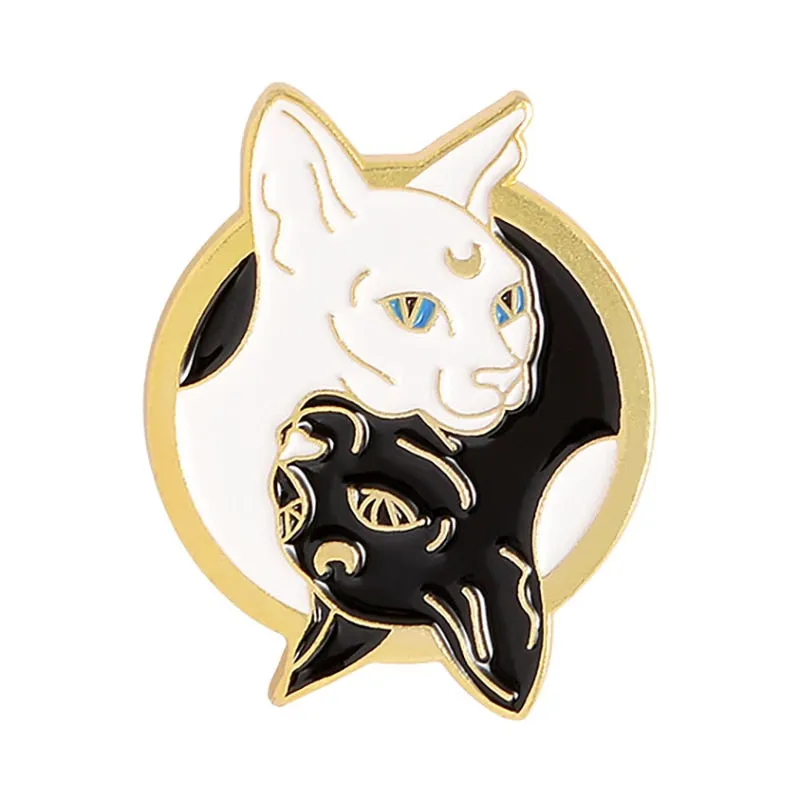 Funny Cat Skull Enamel Badge For Halloween