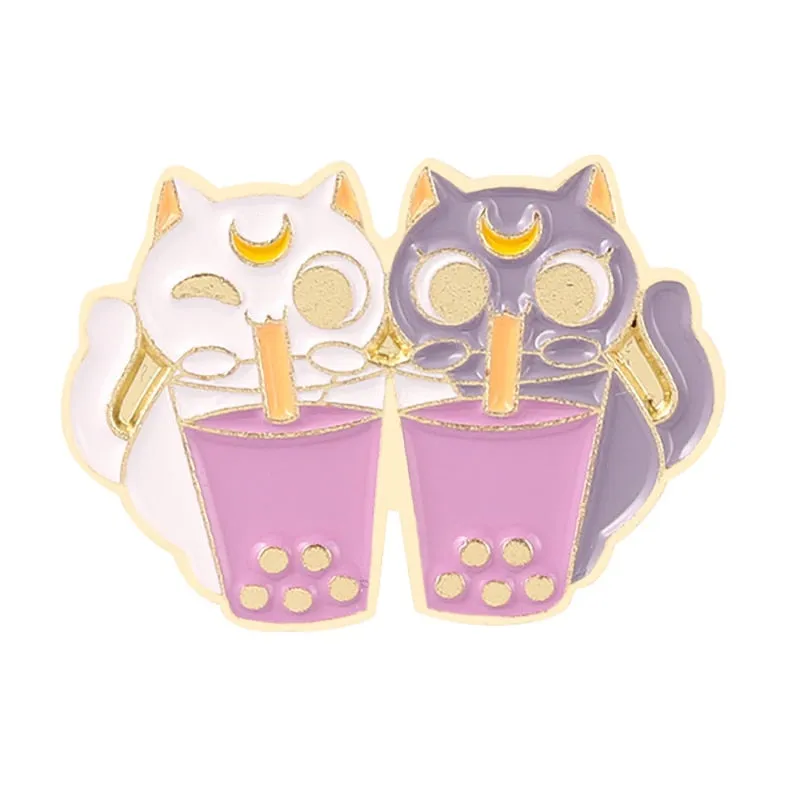 Funny Cat Skull Enamel Badge For Halloween