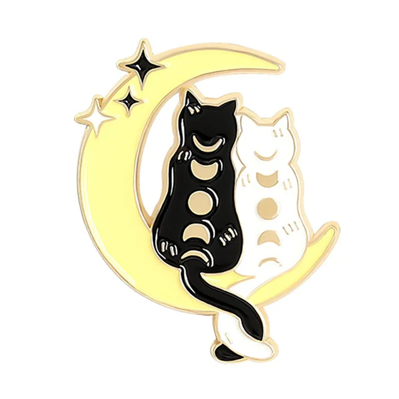 Funny Cat Skull Enamel Badge For Halloween