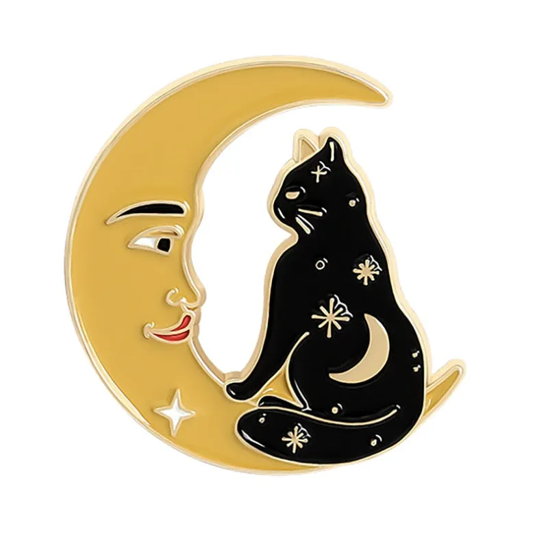 Funny Cat Skull Enamel Badge For Halloween