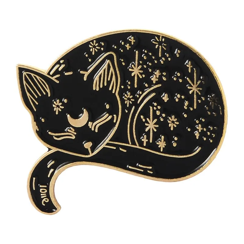 Funny Cat Skull Enamel Badge For Halloween