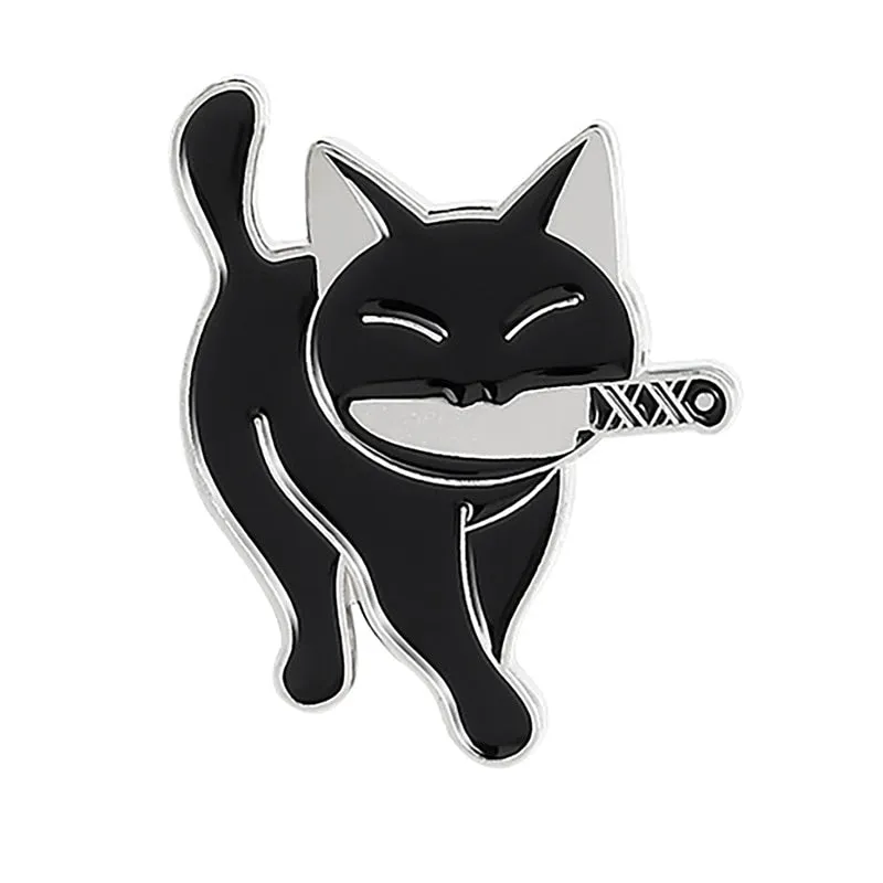 Funny Cat Skull Enamel Badge For Halloween