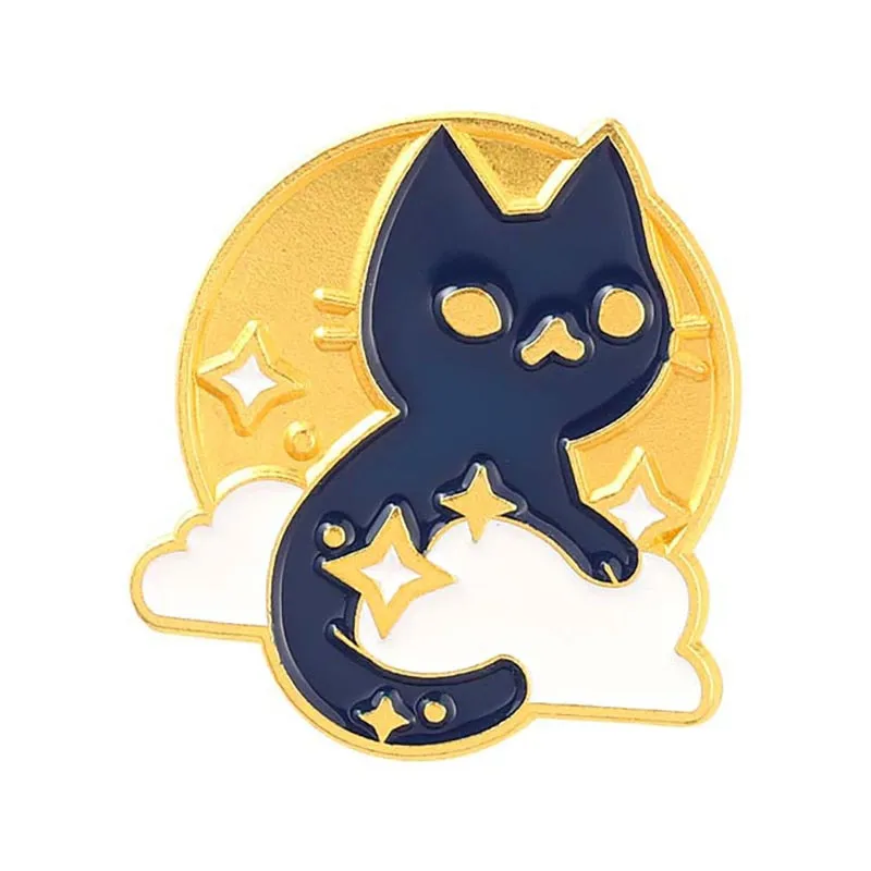 Funny Cat Skull Enamel Badge For Halloween