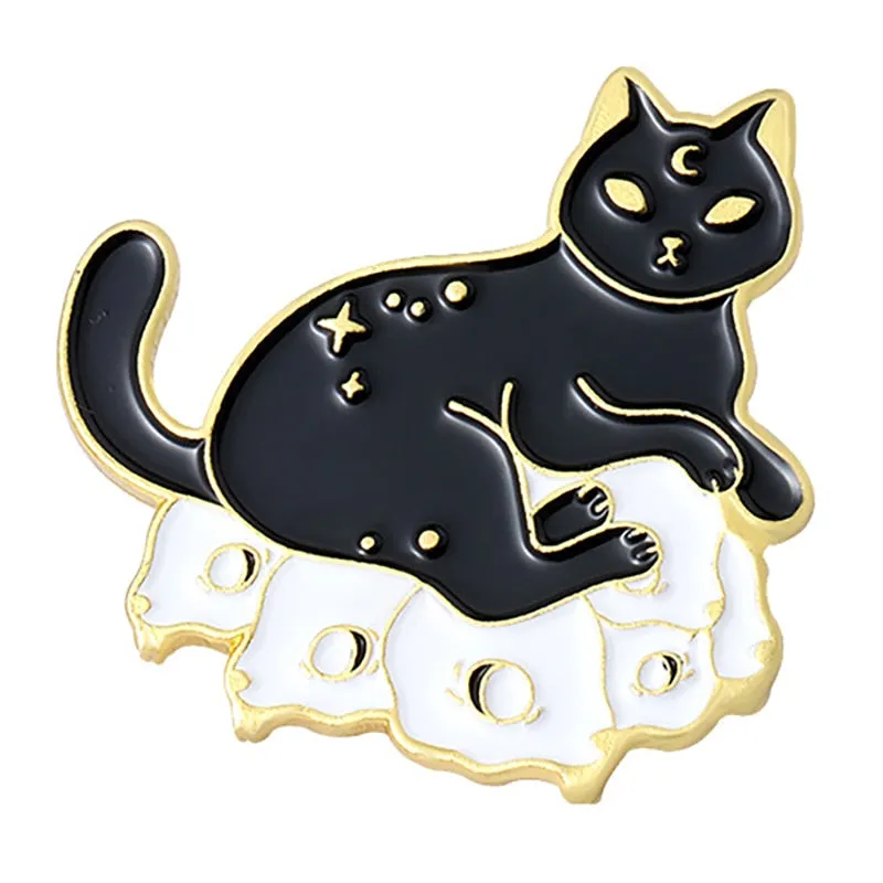 Funny Cat Skull Enamel Badge For Halloween