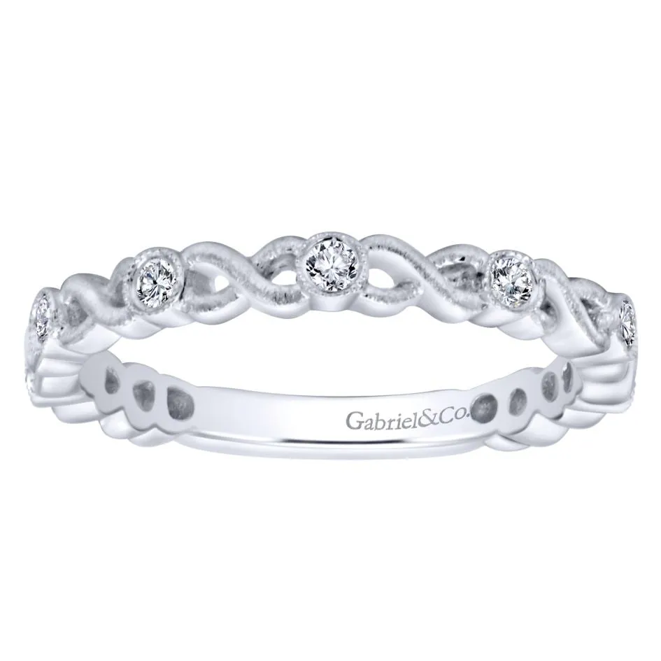 Gabriel & Co 14K White Gold Twisted Bezel Set Stackable Diamond Band